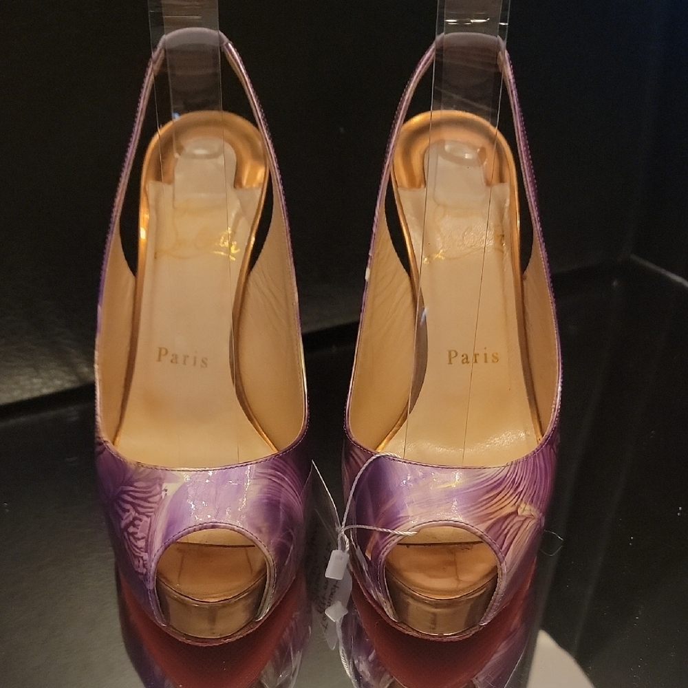 Christian Louboutins Purple And Multi-Color Very Prive Peep-Toe 36.5